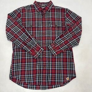 Carhartt Relaxed Fit Men's Large Black Red Plaid Long Sleeve Button Up Shirt